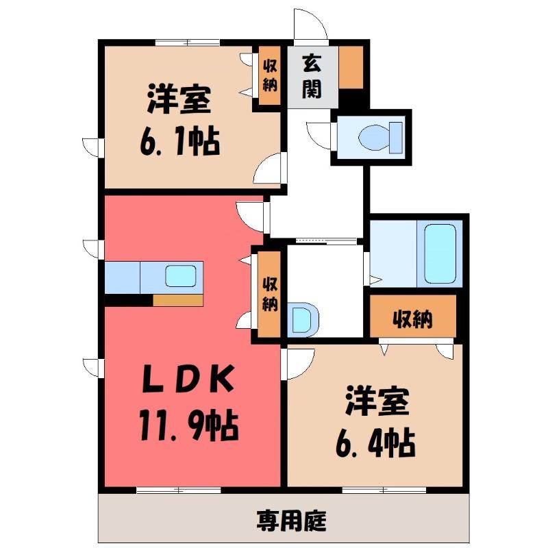 シャンティ韮川 B(2LDK/1階)の間取り写真