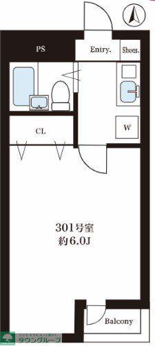 シャンブル東府中(1K/3階)の間取り写真