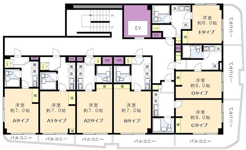 グランデール北野(1K/7階)の間取り写真
