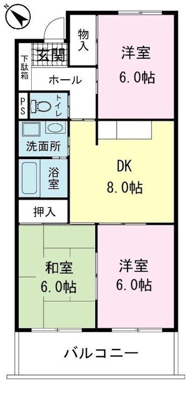 第2アゼリアハイツ(3DK/1階)の間取り写真