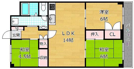 牧野駅前ハイツ(3LDK/11階)の間取り写真