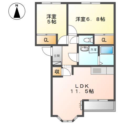 オンテール(2LDK/2階)の間取り写真