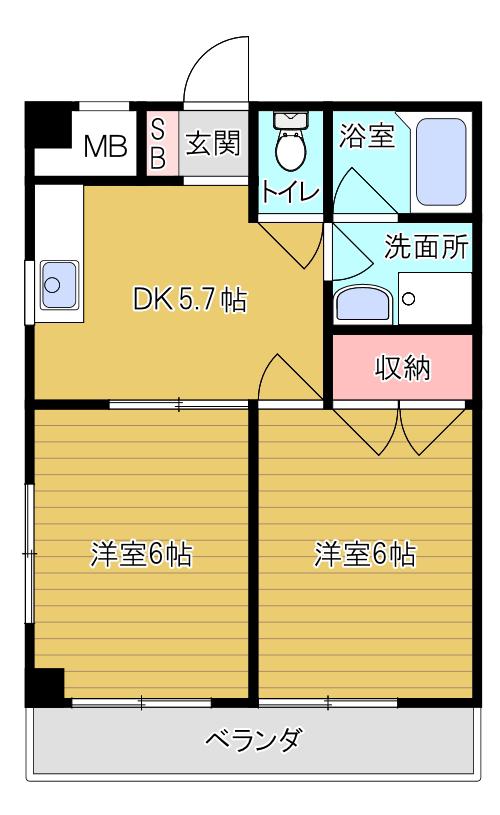 リーベンハイム(2DK/2階)の間取り写真
