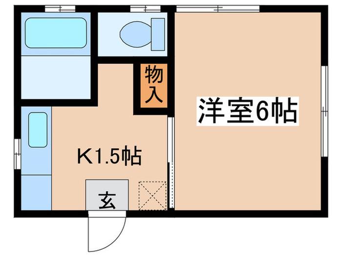ヒルハウスブルー(1K/1階)の間取り写真
