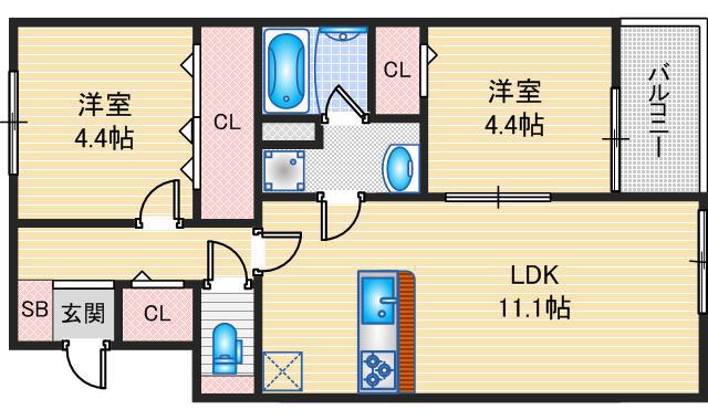 LOIRE FII(2LDK/1階)の間取り写真