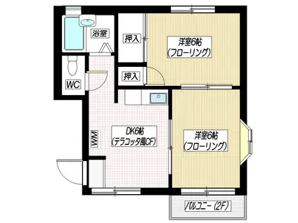 川名ハウス(2DK/2階)の間取り写真