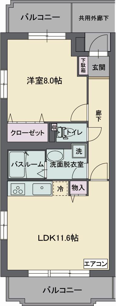 グリーングラスN(1LDK/1階)の間取り写真
