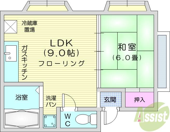 高秀ハイツ(1LDK/2階)の間取り写真