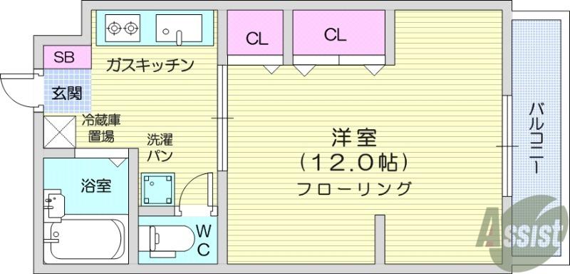 シェモア泉中央(1K/4階)の間取り写真