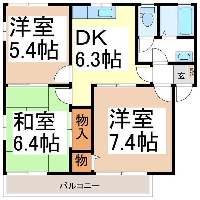 アップルビレッジ下氷鉋 B(3DK/1階)の間取り写真