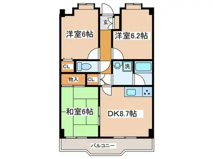 エステートワン(3DK/3階)の間取り写真