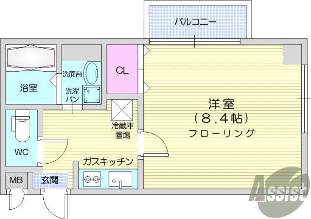 メルベイユ台原(1K/3階)の間取り写真