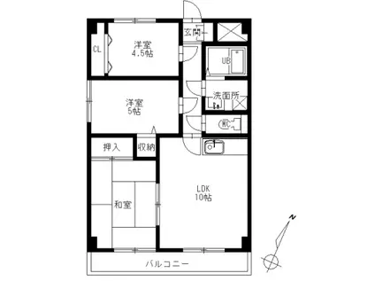 鷹取プレイス(3LDK/4階)の間取り写真
