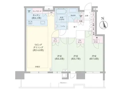 HARUMI FLAG PARK VILLAGE T棟(3LDK/5階)の間取り写真