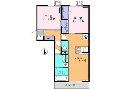 ティエード柳原(2LDK/3階)の間取り写真