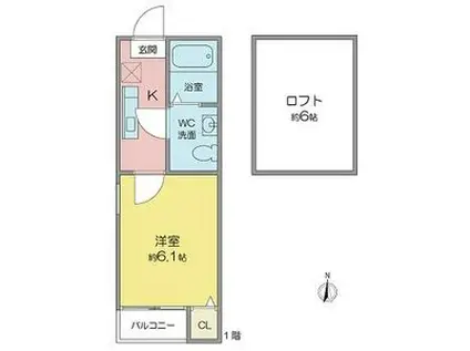 ラフィナート黄金(1K/1階)の間取り写真