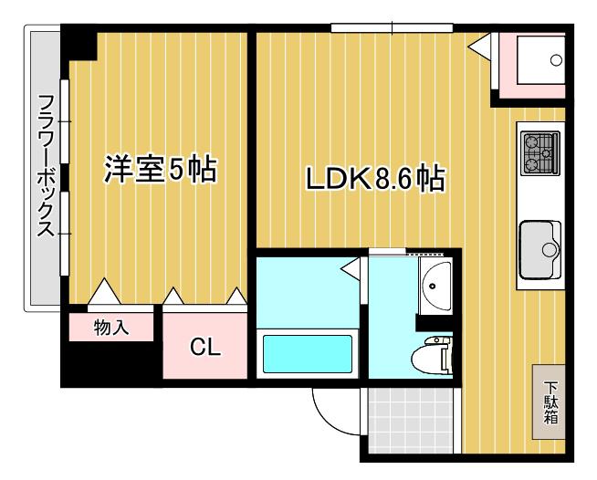 木町ハイツ(1LDK/3階)の間取り写真