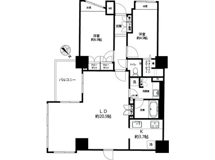 グローリオ蘆花公園テラス棟(2LDK/7階)の間取り写真