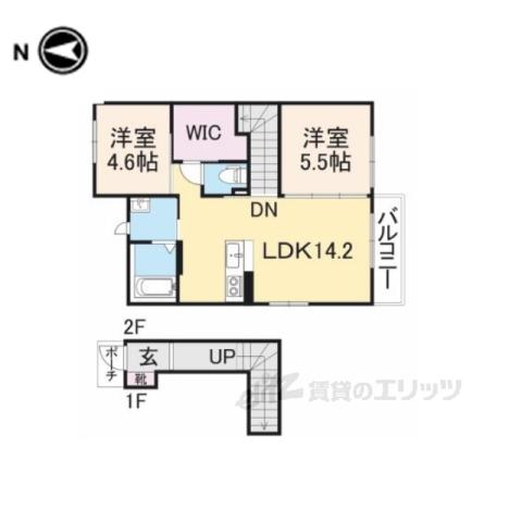 ラフィーネ三室参番館A(2LDK/2階)の間取り写真
