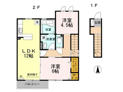 D-ROOM 戸出I B棟(2LDK/2階)の間取り写真
