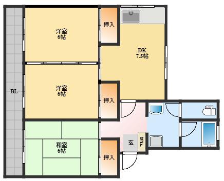 フロンティア西山台(3DK/3階)の間取り写真