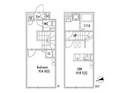 PASEO下北沢代沢II(1LDK/1階)の間取り写真