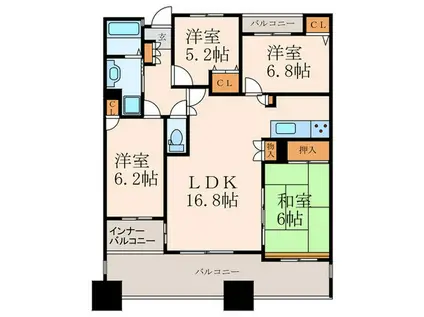 ホワイトキャッスル三萩野(4LDK/12階)の間取り写真