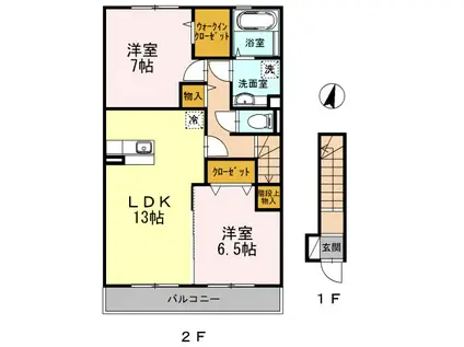 ディアベルジュ湘南台 四番館(2LDK/2階)の間取り写真