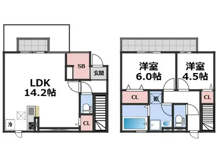 トリシアコートあべのTS(2LDK/1階)の間取り写真