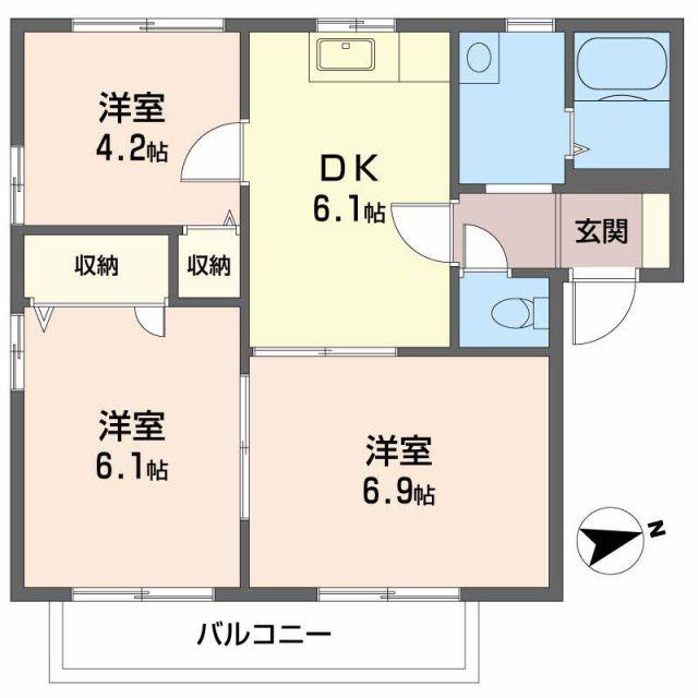 アネックス立岩B(3DK/2階)の間取り写真