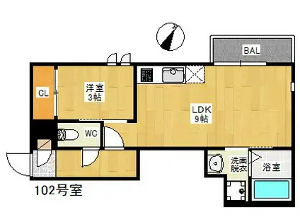 GRANDTIC PARK SIDE 大橋(1LDK/1階)の間取り写真