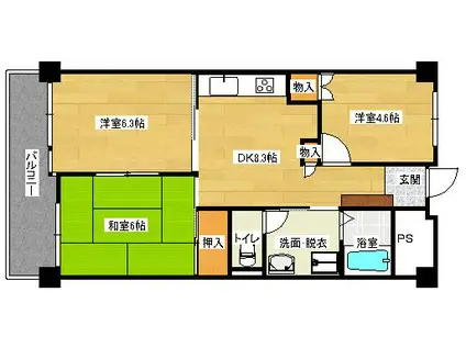 クレスト東雲(3DK/5階)の間取り写真