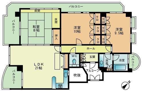 ベルメゾン平尾山荘(3LDK/2階)の間取り写真