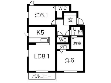 エール デュ ボヌール/2F(2LDK/2階)の間取り写真