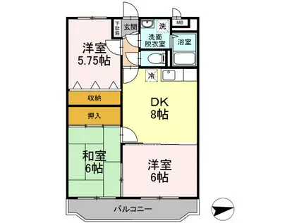 サンローゼ三島(3DK/2階)の間取り写真