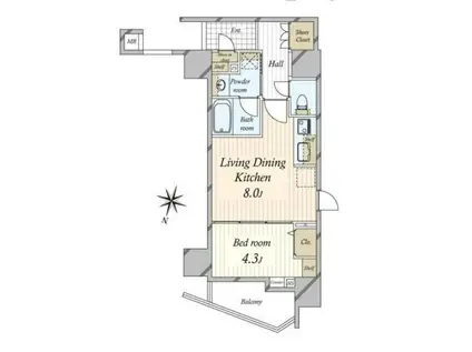 ヴァースクレイシアIDZ千代田岩本町(1LDK/6階)の間取り写真