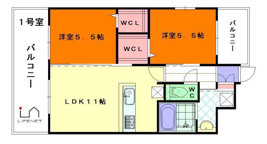 プランドール高砂(2LDK/6階)の間取り写真