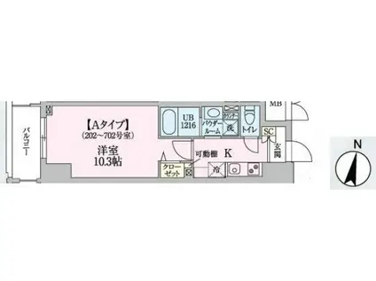 アーバンスカイライン大宮(1K/7階)の間取り写真