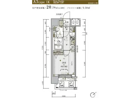 メインステージ東神奈川(1K/11階)の間取り写真