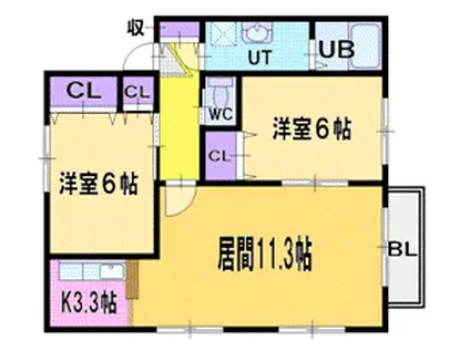 プレミエール真栄Ⅱ(2LDK/3階)の間取り写真