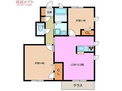 レガール北野B(2LDK/1階)の間取り写真