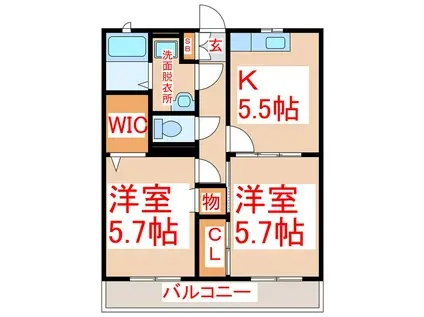 メルベーユA棟(2K/1階)の間取り写真