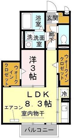 レセンテ出町A(1LDK/1階)の間取り写真