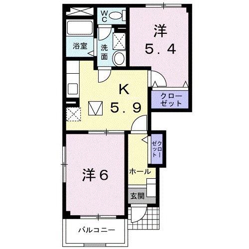 ライラックI(2K/1階)の間取り写真