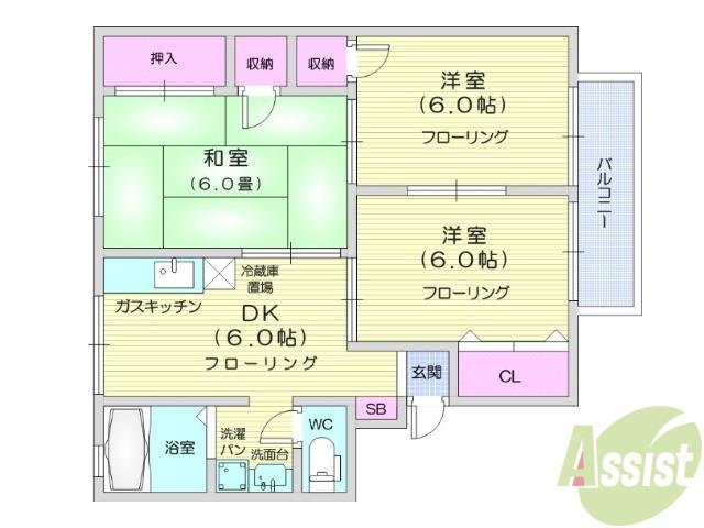 アメニティゾーン沖野(3DK/2階)の間取り写真