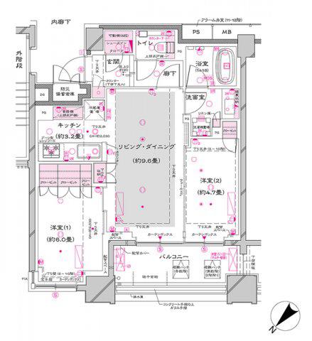 オーパスレジデンス銀座イースト(2LDK/2階)の間取り写真