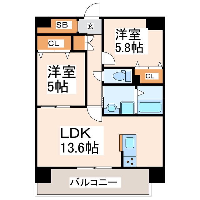 CHAINON大津(2LDK/2階)の間取り写真