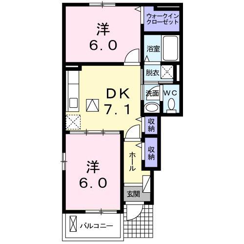 カーサ下五井(2DK/1階)の間取り写真
