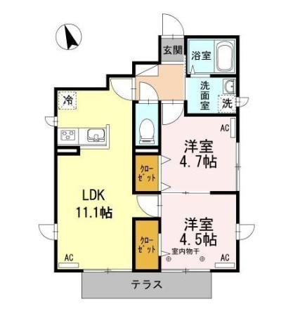 プライムテラス経堂(2LDK/1階)の間取り写真