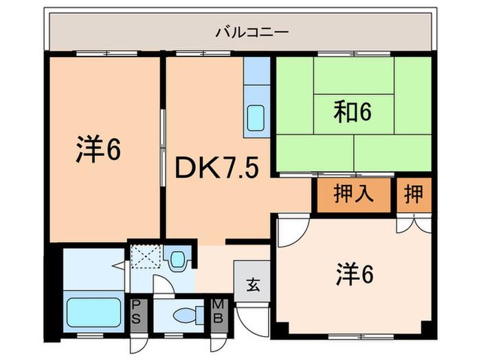 ハイツタケシ(3DK/2階)の間取り写真